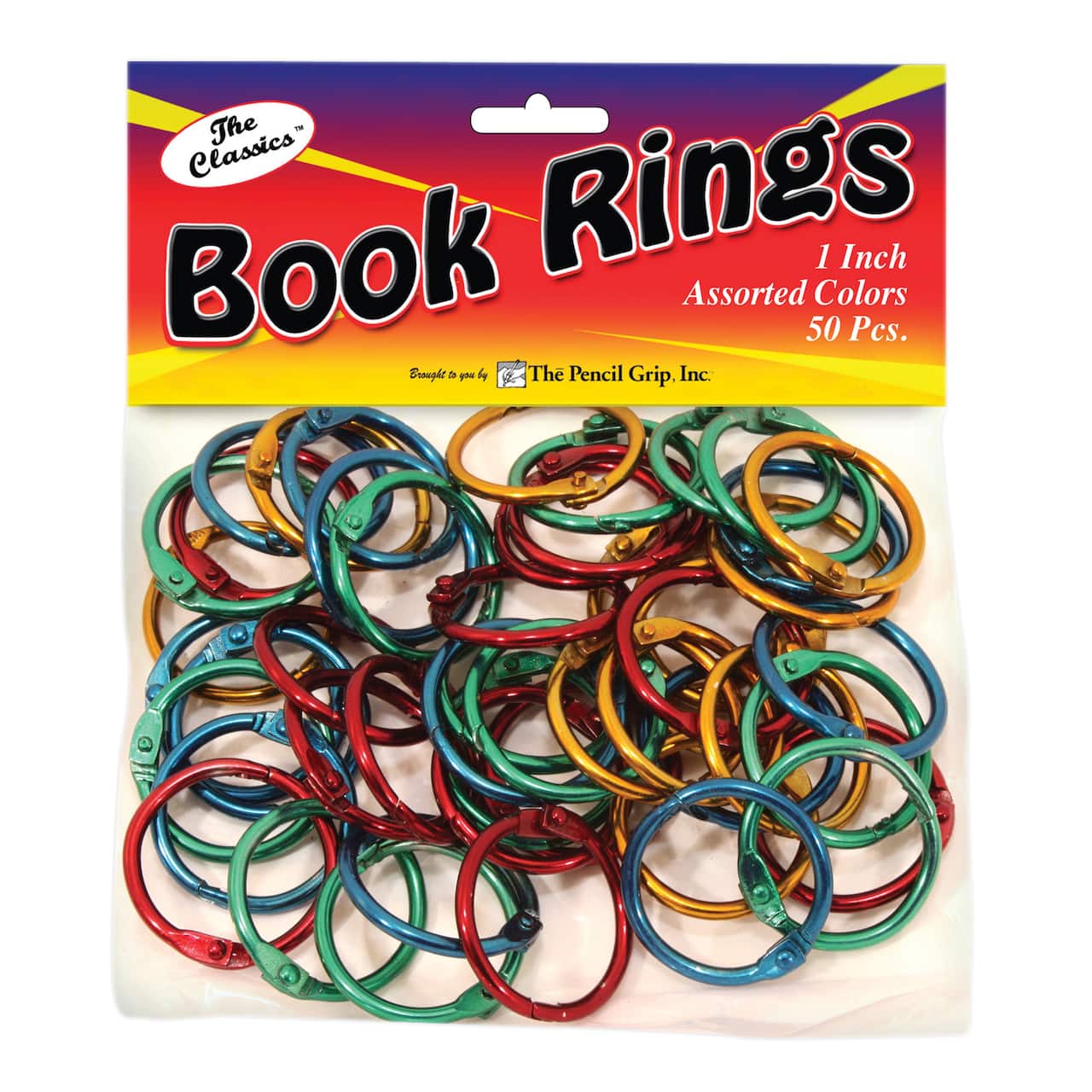 The Pencil Grip, Inc&#x2122;: Book Rings 1&#x22;, Assorted colors - 50 per pack, 3 packs total